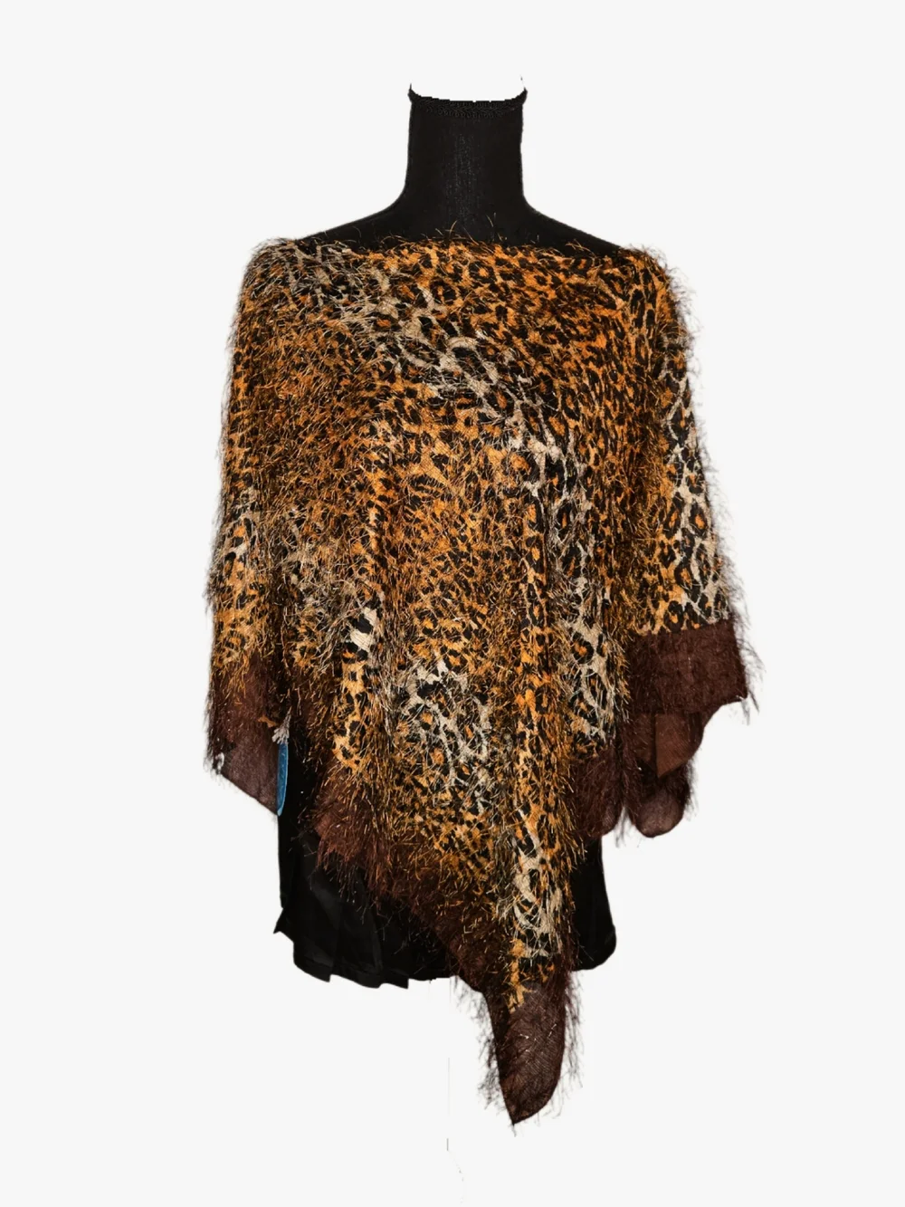Y2k XOXO Fuzzy Leopard Print Poncho in Brown and Tan!